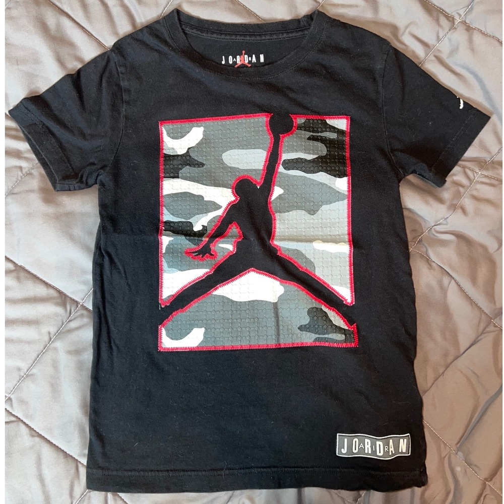 Kids Jordan Jumpman Graphic Tee‎ Black Camo Print Short Sleeve T Shirt Small 8